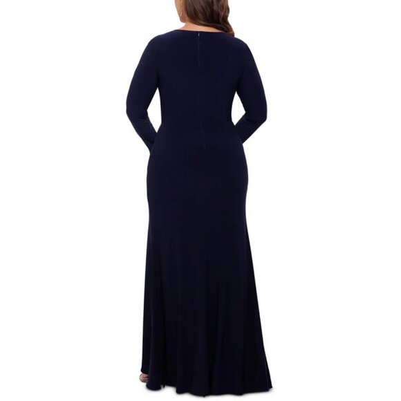 Betsy & Adam Womens‎ 14W Elle Dark Navy Blue Cascading Ruffle Gown Dress - Picture 4 of 4